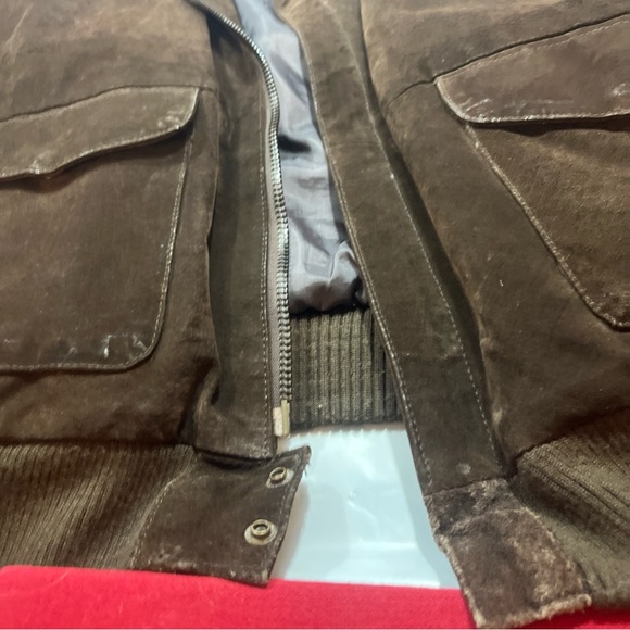 Paris BROWN SUEDE Leather BOMBER Jacket zip up Snap Lined 90s Collared Men’s LRG - Picture 3 of 16